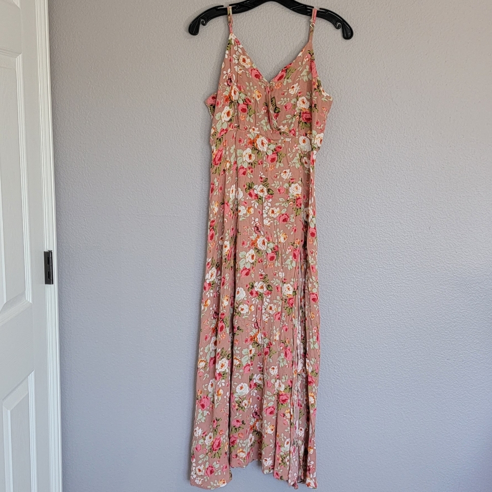 Lulu's Everlasting Bliss Blush Floral Print Maxi Dress/ L.